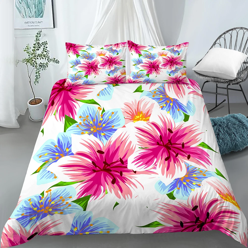 Пододеяльник с наволочкой цветочный рисунок Комплект постельного белья