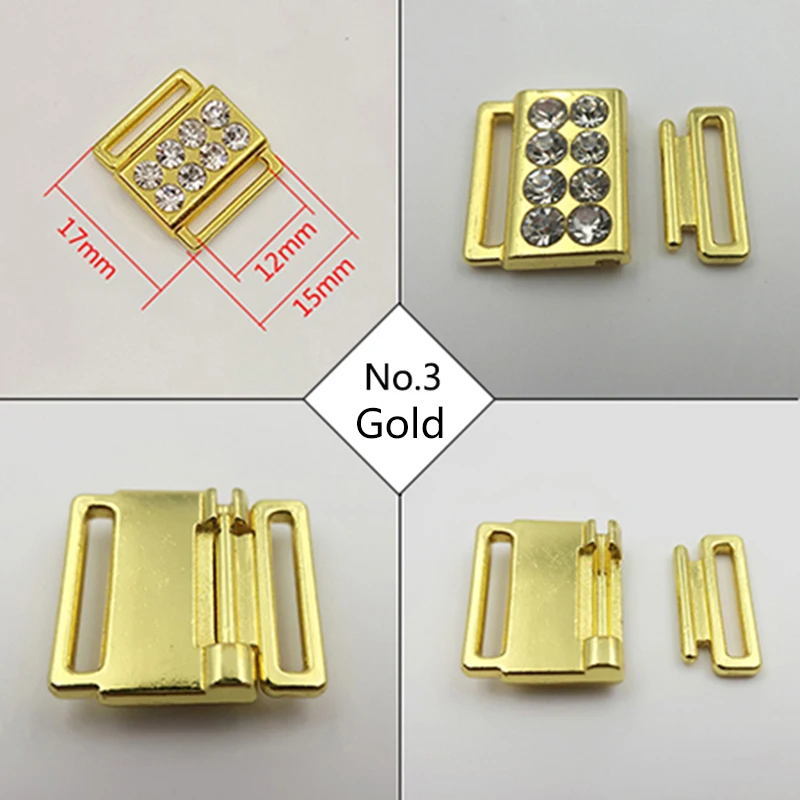 No.3-Gold 40 компл./лот бикини коннектора бикини стразы пряжки застежка спереди зажимы Никель и черных - Цвет: No.3-Gold
