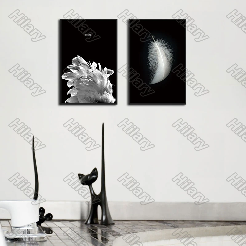 

Poster Feather Flower White and Black Canvas Painting and Prints Wall Pictures Decoration for Living Room and Bedroom 3Pcs