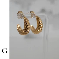ghidbk hot sale 2021 new fashion stainless steel delicate texture croissant hollow hoop earring designed street style jewelry