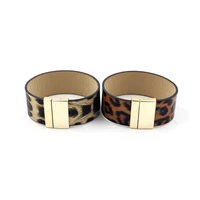 vegan leather leopard cuff bracelets for women leopard leather bangles fashion horse feathers leather bracelets cuff bangle