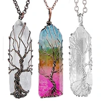 7 chakra crystal naturalrainbow stone quartz tree of life pendant necklace for women men pendulum reiki healing chakra jewelry