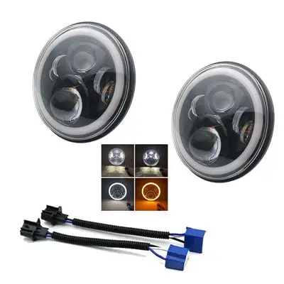 50w black d 2X7 дюймов круглый светодиодный фары проекционный комплект фар для Jeep Wrangler JK TJ LJ lada niva 4x4 suzuki samurai Hummer H1 H2 - Цвет: 50w black d