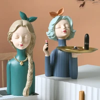 nordic statue bow girl statue angel girl sculpture beauty belle moai statue storage tray lipstick snacks storage home decoration