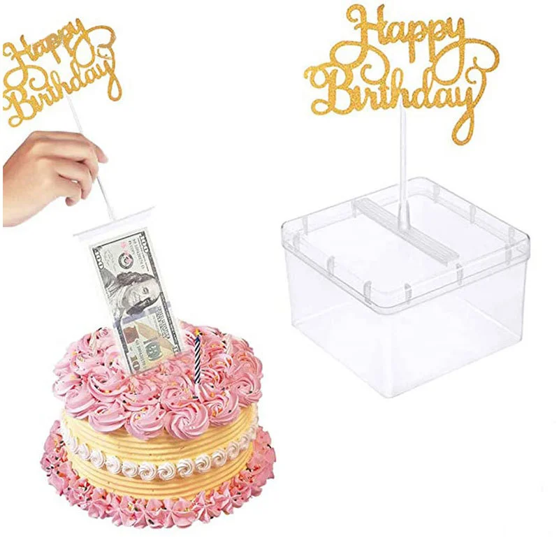 Cake ATM Birthday Party Cake Topper Money Box Funny Cake Toys Happy Birthday Decoration Toy Topper Money Box Pull Gifts Tool