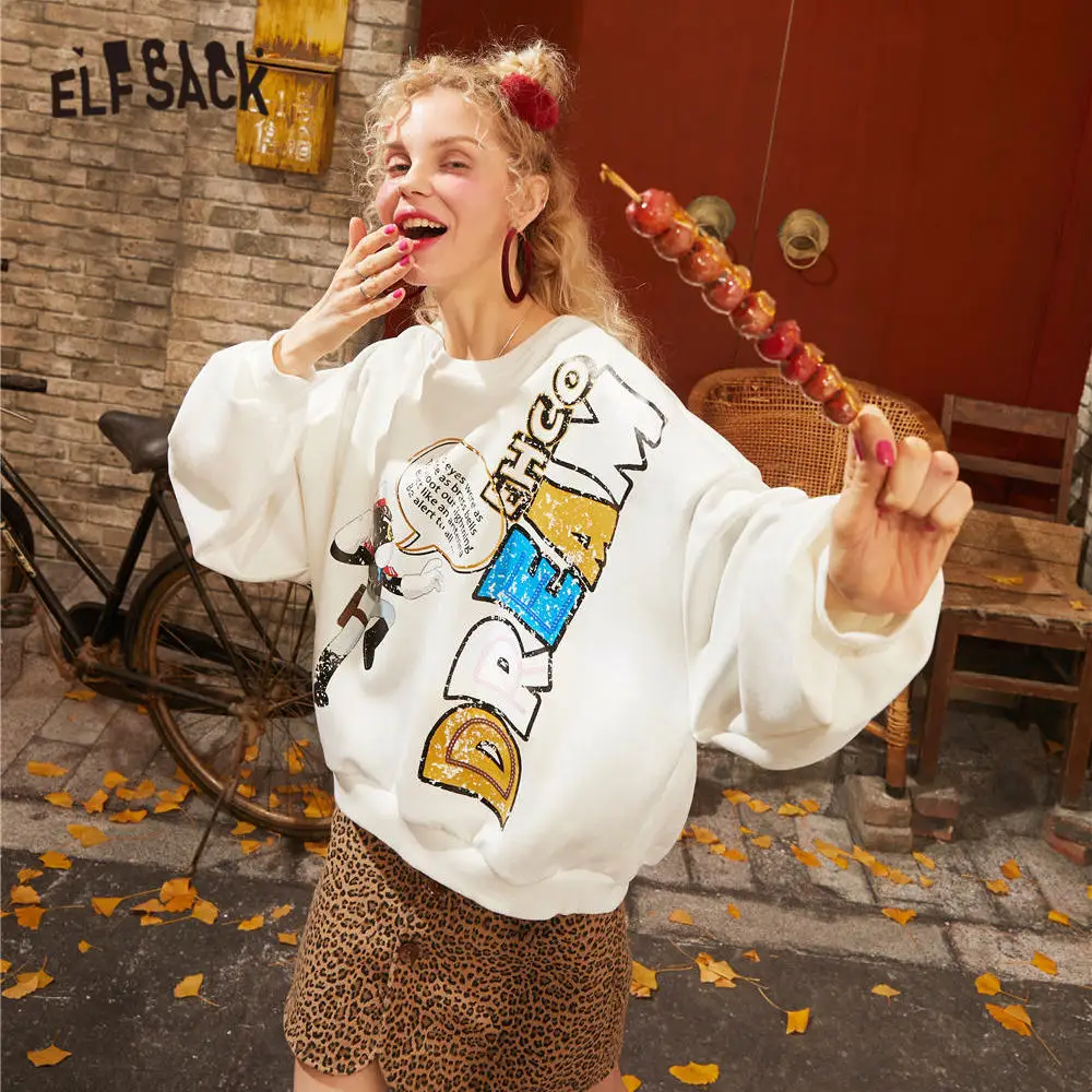 Женский Повседневный пуловер ELFSACK желтый Однотонный с мультяшным принтом белая