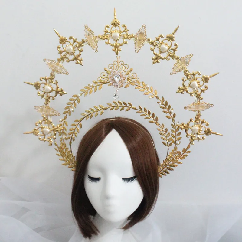 

Lolita Holy Angel Halo Gothic Crown Goth Headpiece Sun Godmother Wicca Headband For women maternity Photoshoot Made To Order