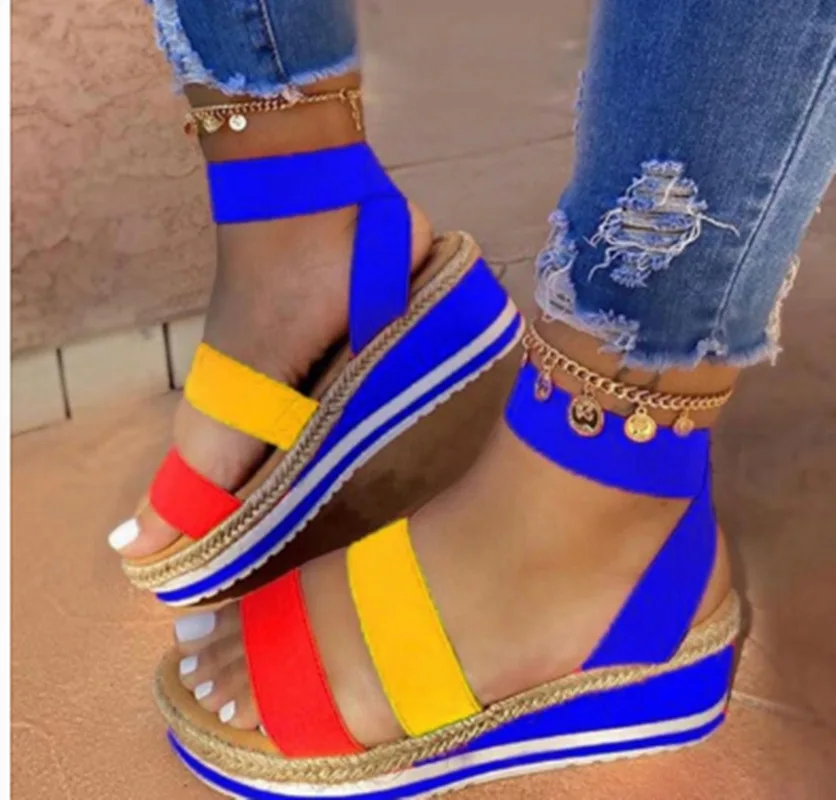 

Summer Sandals Women Wedges Platform Ladies Hemp Shoes Ladies Candy Color Casual Girls Slip On Strap Cross Girls Plus Size 2020