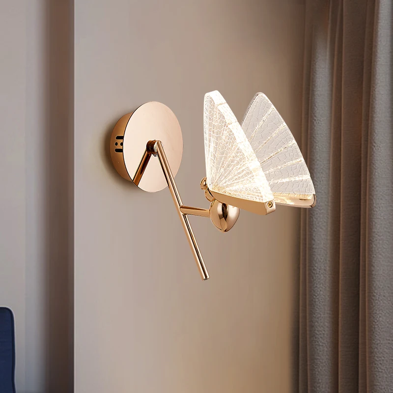 

Modern Nordic Minimalist Acrylic Butterfly Wall Lamp Bedroom Study Living Room Living Room Zinc Alloy Insect Lighting