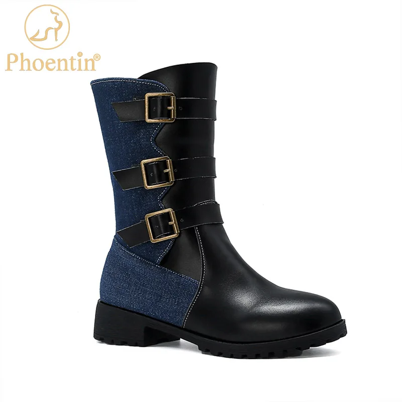 

Phoentin gothic Boots female fall winter 2020 women fashion Combat boots women belts buckle patchwork boots for women FT1078