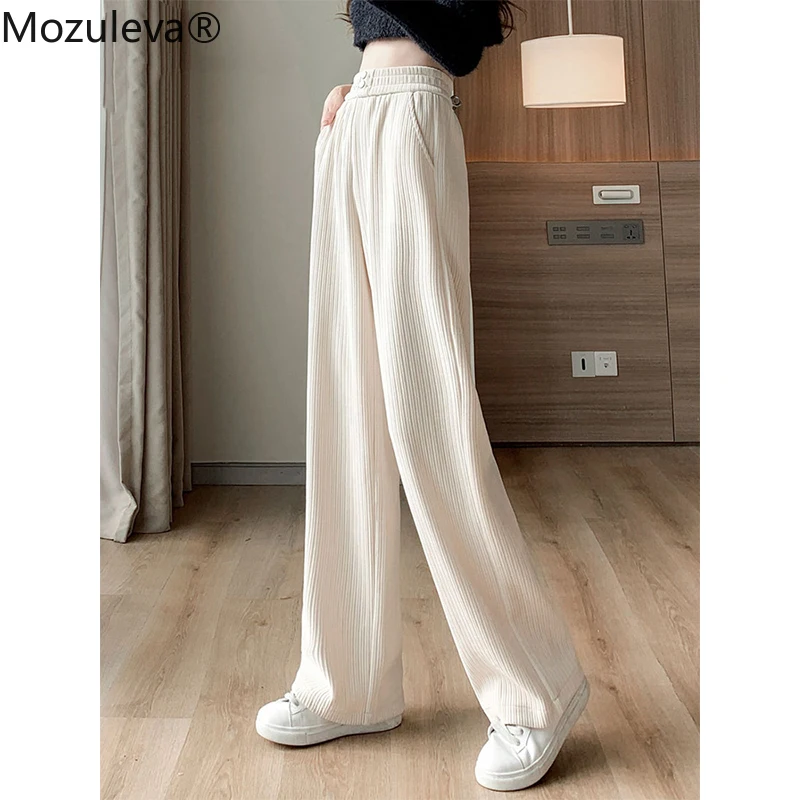 Брюки женские вельветовые свободные с широкими штанинами и высокой талией |