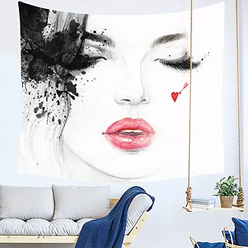 

Line Art Tapestries Female with Food Drawing Illustration White Wall Tapestry Home Dorm Decorations Aesthetic Room Decor Tapiz