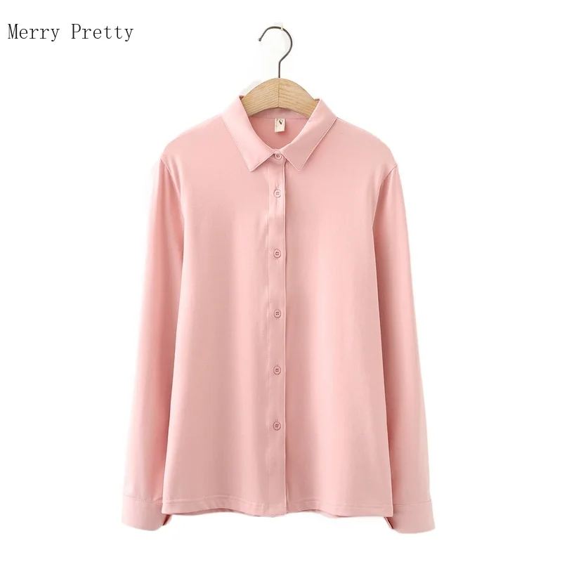 

Женские трикотажные рубашки, летние розовые однобортные повседневные блузки из хлопка, базовые Топы с длинным рукавом, 2021