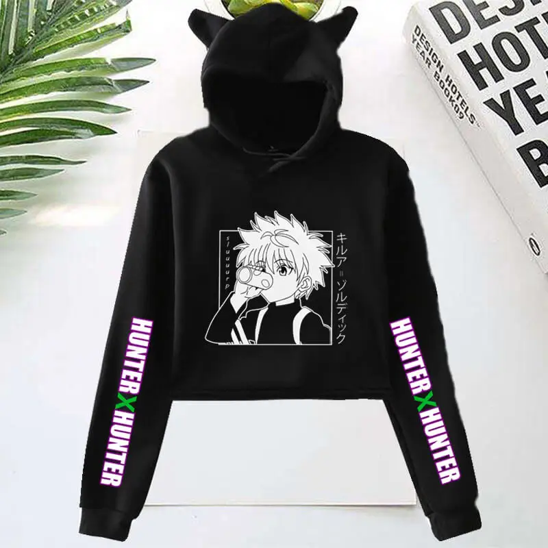 

Cropped Hoodie Hunter X Hunter Letter Printing Sweatshirt Women Hoodies Anime Killua Zoldyck Devil Eye HISOKA MOROW Hooded Hoody