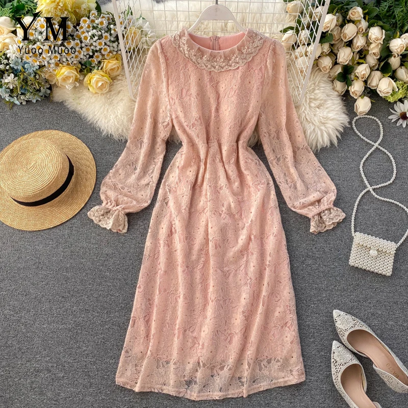 YuooMuoo осенне-зимнее женское бархатное кружевное платье корейская мода с отложным