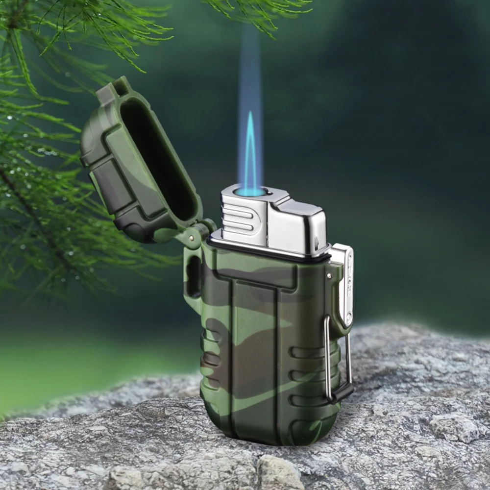 

Outdoor Windproof Straight Lighter Waterproof Butane Inflatable Blue Flame Torch Lighter Camping Survival Men's Smoking Tool