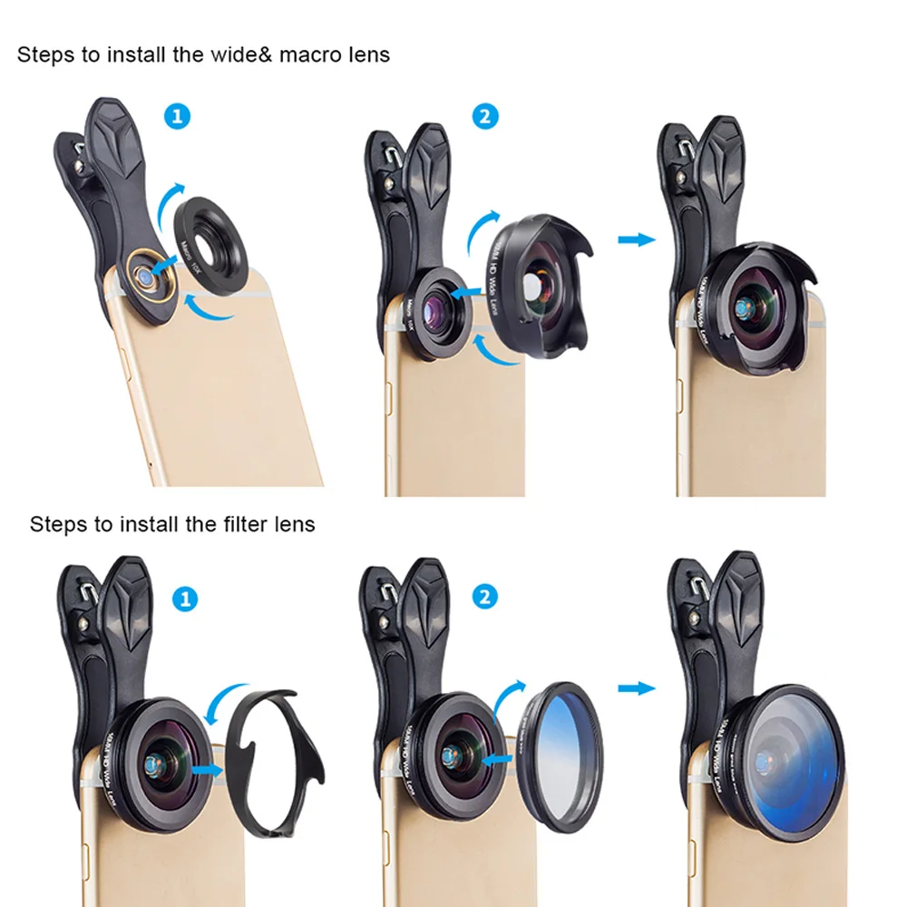 Профессиональный объектив Apexel HD для камеры телефона включает 0.6x широкоугольный