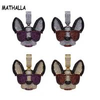 mathalla pet glasses dog pendant necklace aaa colored zircon with rope chain and tennis chain fashionable mens accessories