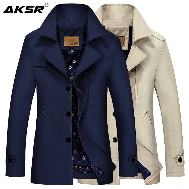 AKSR 2019 осень Классическая Для мужчин Ветровки длинная куртка пальто Тренч длинное