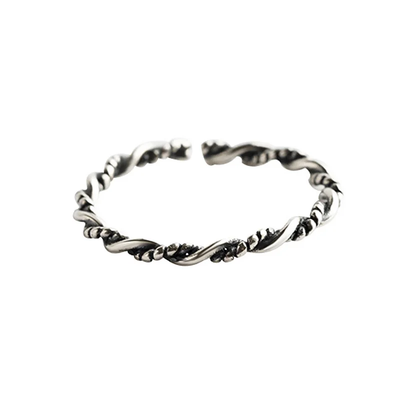 

ElfoPlataSi Real 925 Sterling Thai Silver Fashion Sweet Distorted Twist Opening Ring For Women Wedding Party Fine Jewelry DA1963