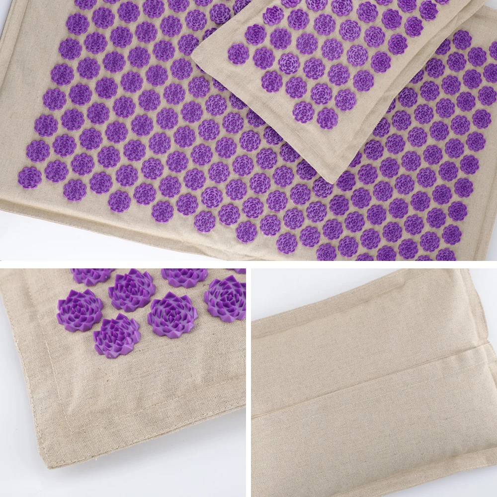 

Acupressure Mat Set Massage Cushion Pillow Coconut Palm Linen Triangle Lotus Acupuncture Massage Mat Stress Relief Massage Mat