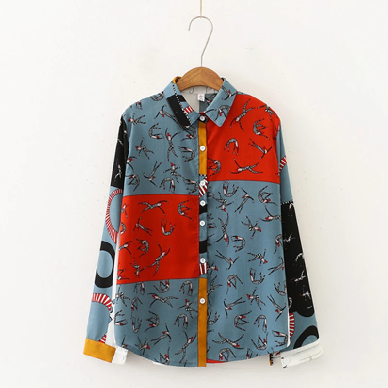 Шифоновая блузка Рубашки Для женщин рубашка с длинными рукавами принтом из