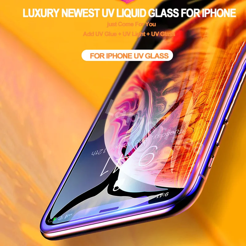 УФ закаленное стекло для iPhone XS MAX XR X 6 6S 7 8 Plus 5D полная клейкая Обложка Protctor экран