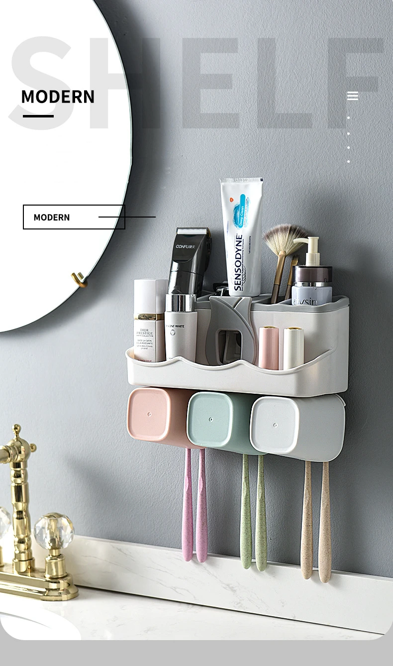 4pcs Multifunctional Toothbrush Holder Bathroom Accessories Set Automatic Toothpaste Dispenser Holder Bathroom Storage