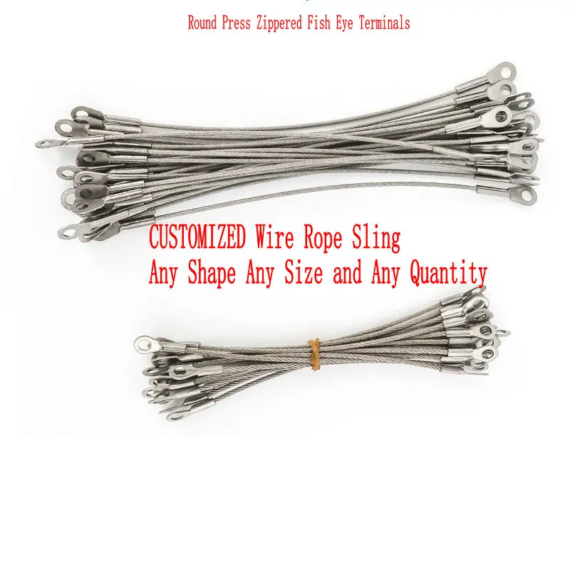 

HQ CUSTOMIZED Stainless Steel Wire Rope Cable Sling with Round Press Zippered Fish Eye Terminals