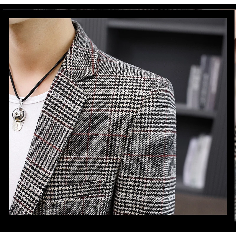 Мужской винтажный блейзер в клетку деловой Повседневный Блейзер на одной