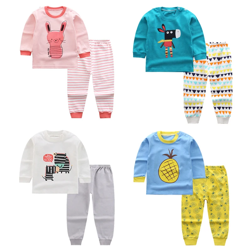 Осенняя детская пижама мультяшная для девочек и мальчиков пижамный комплект из 2