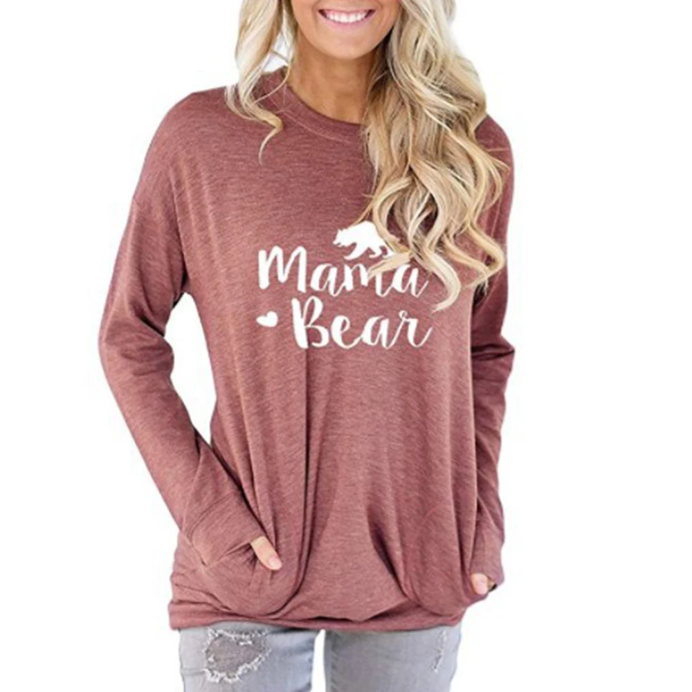 Медведя и надписью Mama осенняя одежда женская футболка с длинными рукавами