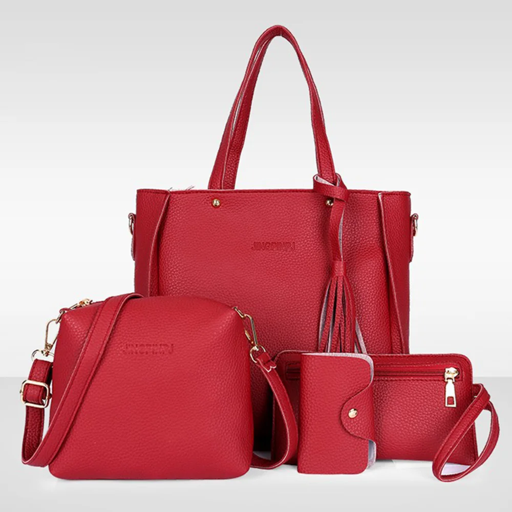 Фото 4 шт. женская сумка модная сумки на плечо тоут модный кошелек мессенджер набор 2020