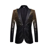 Gradient Color Changing Mens Black Gold Sequin Suit Jacket Sequins Blazer for Men Party Wedding Banquet Nightclub Singers Blazer