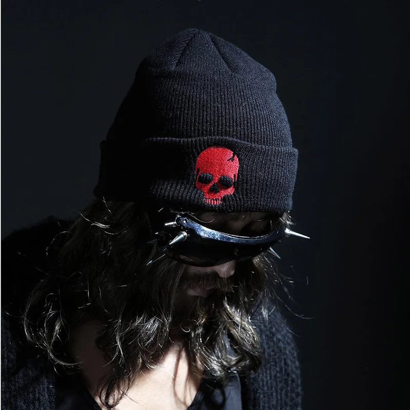 

Men's and Women's Wear Cartoon Skull Print Knit Neutral Warm Beanie Hat Punk Hip-hop Style Black Beanie Hat