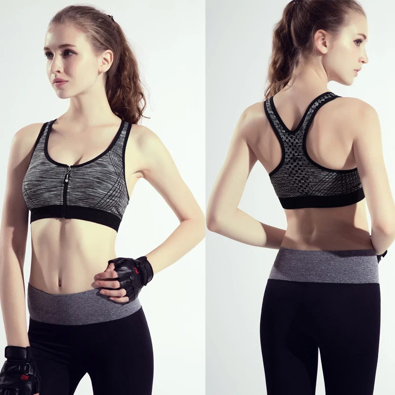 Спортивный бюстгальтер с передней молнией спортивный для йоги без стального