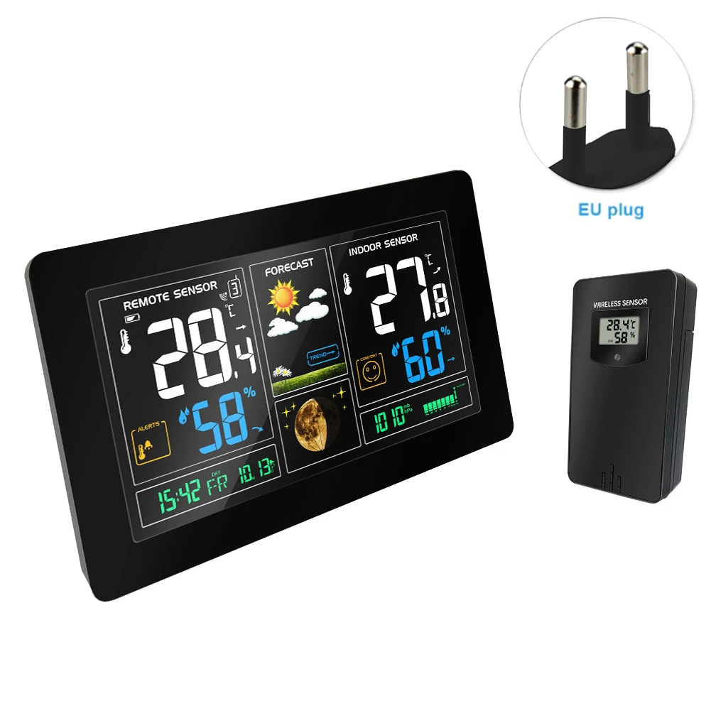 Термометр беспроводной Метеостанция гигрометр календарь будильник c ЖК дисплеем