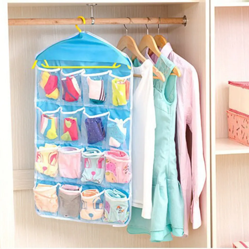 

16 Pockets Foldable Wardrobe Hanging Bags Socks Briefs Organizer Clothing Hanger Closet Shoes Underpants Storage Bag