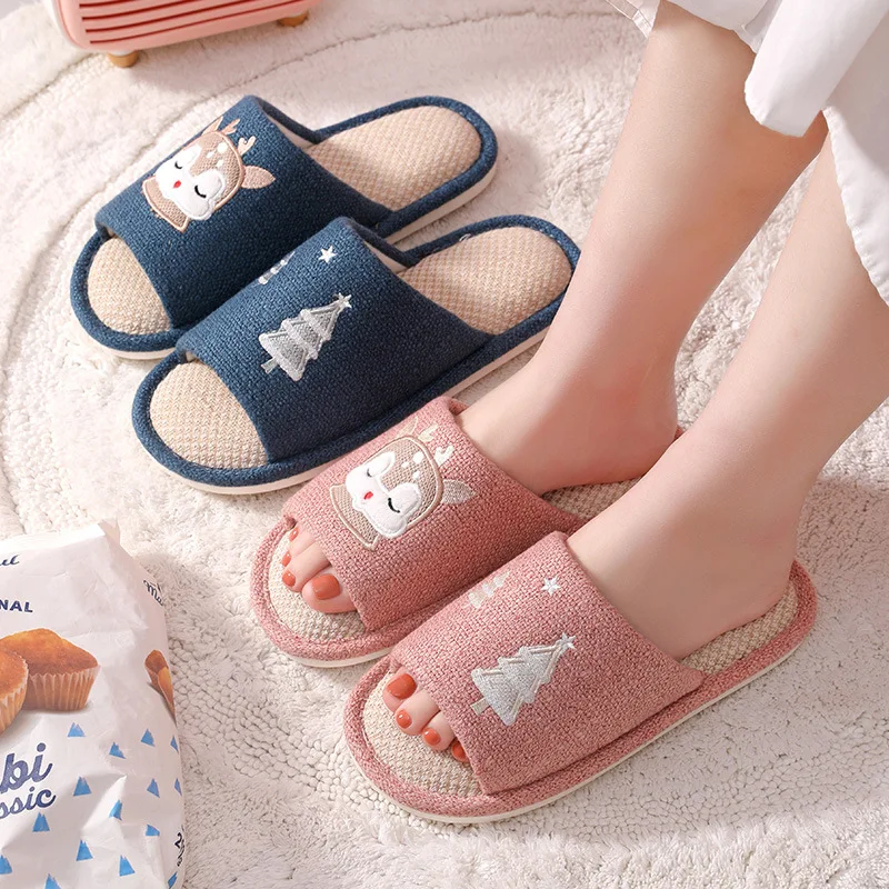 

women men spring autumn Slippers household home indoor floor skid four seasons general couple's home linen slippers cotton linen