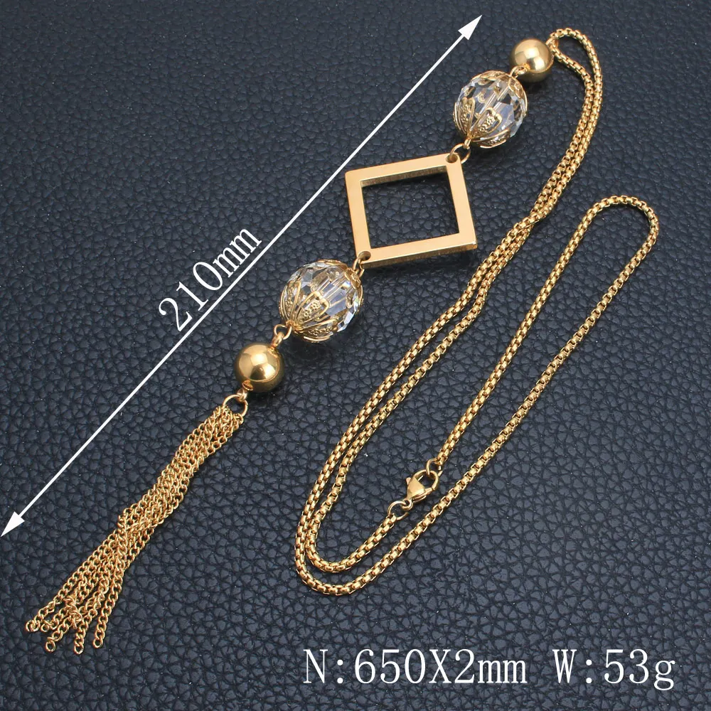 Длинный очаровательный свитер золотого цвета из нержавеющей стали ювелирное