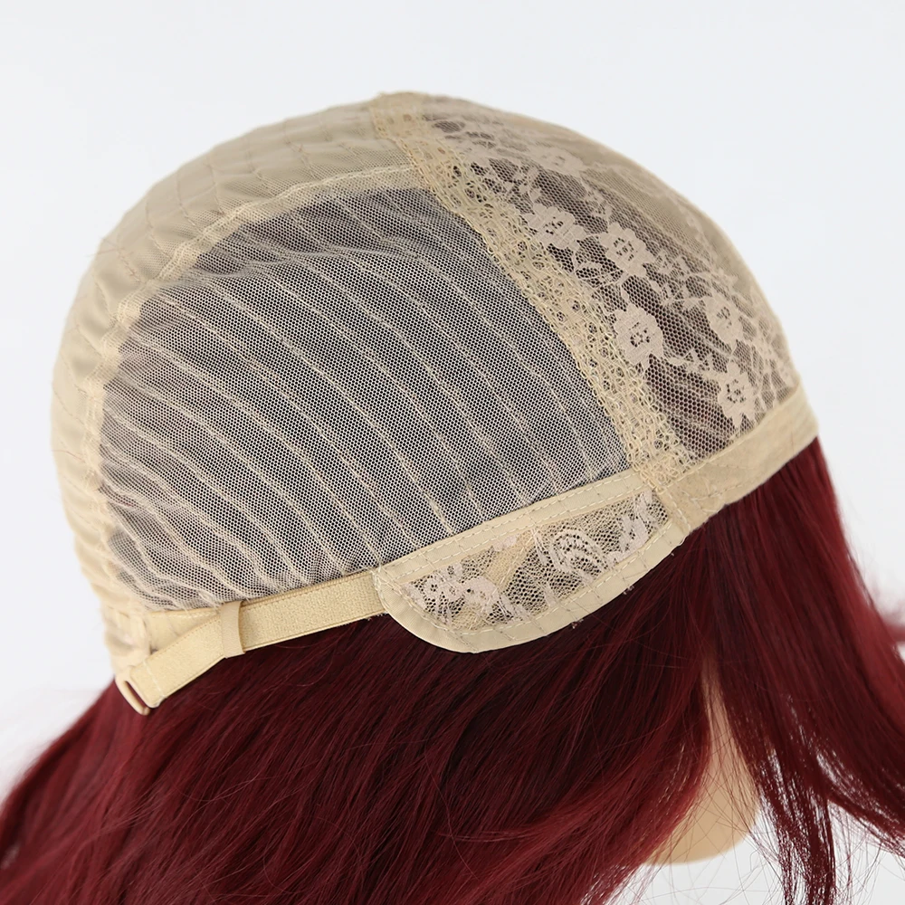 

BTWTRY Wine Red Synthetic Full Machine Made None Lace Wigs Wave Heat Resistant Fiber Hair with Baby Hair for Women Daily Wear