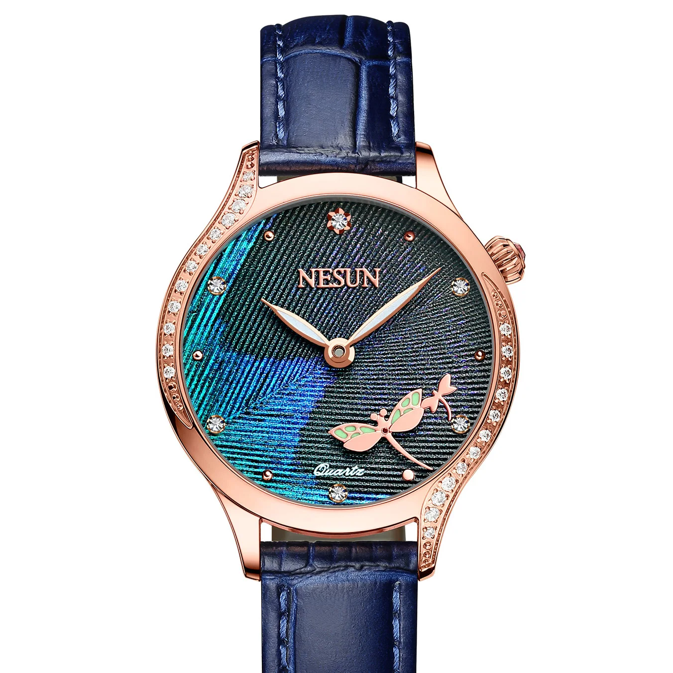 Switzerland Luxury Brand NESUN Japan MIYOTA Quartz 8mm Ultra-thin Women‘s Watches Diamond Leather Strap Waterproof Clock N8105