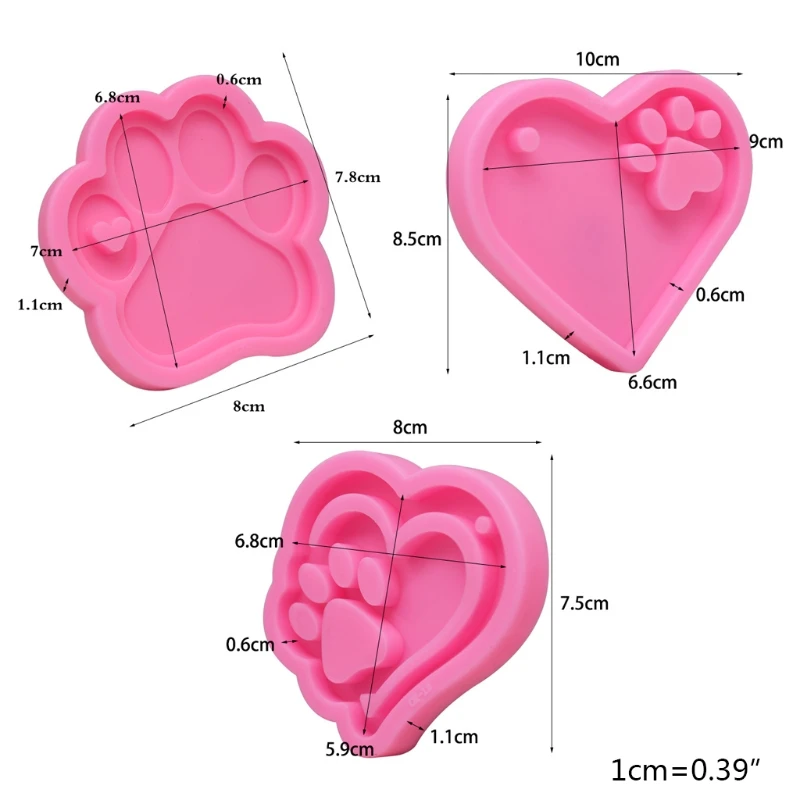 

3 Pcs Bear Paw Keychain Epoxy Resin Mold Jewelry Necklace Pendant Silicone Mould DIY Crafts Polymer Casting Tool