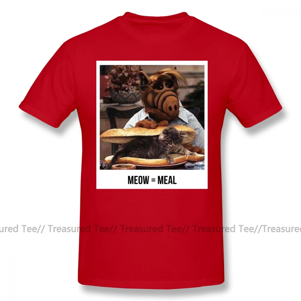 Red Alf футболка Meow с коротким рукавом, футболка с принтом, мужская Милая пляжная Повседневная футболка из 100 хлопка размера плюс 4XL 5XL - Цвет: Red