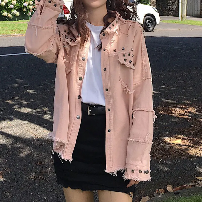 Женская джинсовая куртка однобортная Свободная из денима с длинным рукавом и