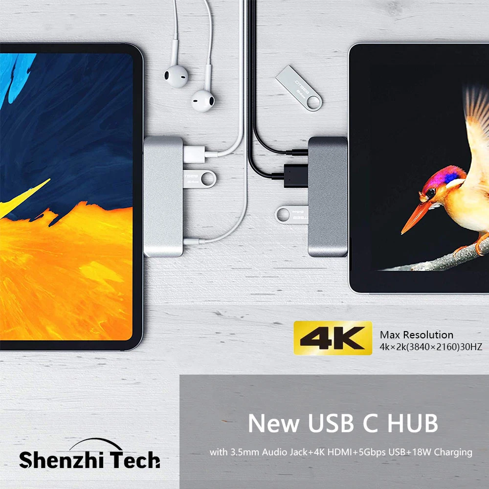 Новый USB C концентратор с 3 5 мм аудио разъемом 4K HDMI Гбит/с порт 18 Вт зарядка мульти