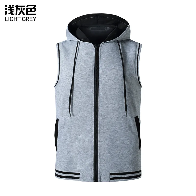 

Sleeveless Zipper Hoodie Men's New Hooded Casual T-shirt Male Muscle Style Fitness Sports T-shirt