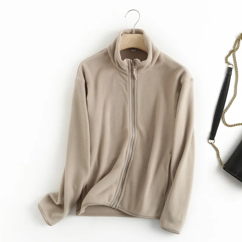 

2020 Autumn Polar Fleece Jacket Zipper Jacket Long Sleeve Jacket Top Solid Color Women's Chiffon Shirt High Quality Full