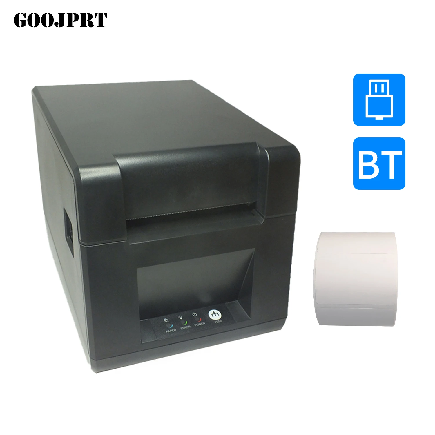

GOOJPRT JP80T-U Desktop 80mm 3inch Thermal Label Printer 203dpi Wired Barcode Printer USB BT Connection with 1 Roll Paper