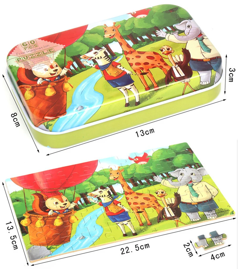 60 шт. головоломки игрушки Монтессори Деревянные для детей Jigsaw детские